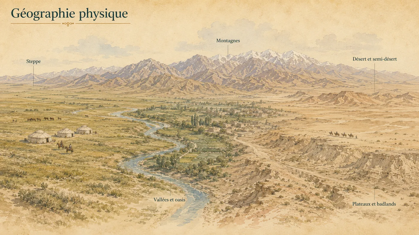 Steppes, vallées, montagnes et semi-déserts : une synthèse des grands milieux physiques.